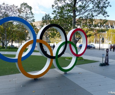 Olympic Rings in front of the Tokyo New National Stadium (Kasumigaoka - Shinjuku)