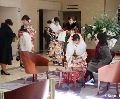 Young Japanese women wearing furisode kimono for Seijin no Hi