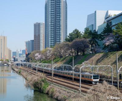 Sotobori Park (Tokyo), View on the former moats and a Chuo JR train bound for Iidabashi