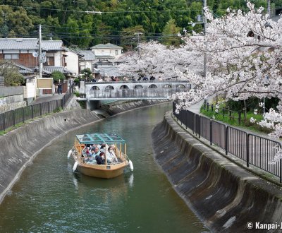 Lake Biwa Yamashina Canal (Kyoto), Anshu-bashi bridge and cruise on the river in spring