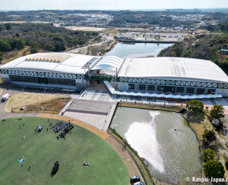 Ghibli Park (Nagoya), Drone view of Ghibli Grand Warehouse and Moricoro Park's skating ring