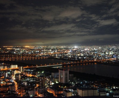 Umeda Sky Building (Osaka), Night view on the Yodo-gawa river from the observatory