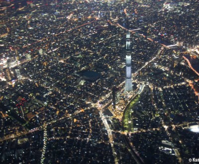 Helicopter Ride over Tokyo, Night view on the city and Tokyo SkyTree