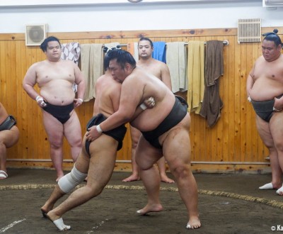 Tokyo, Ryogoku, Sumo training in Arashio Beya
