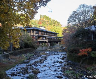 Kurokawa Onsen, View on the hot springs village in autumn