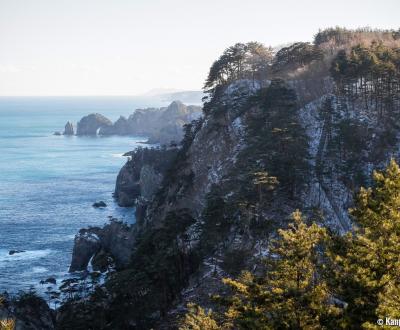Kitayamazaki Cliffs (Tohoku), View on the coastline and the ocean in winter