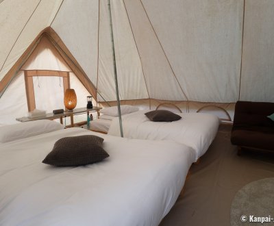 Nordisk Village on Goto Islands, Inside view of a tent