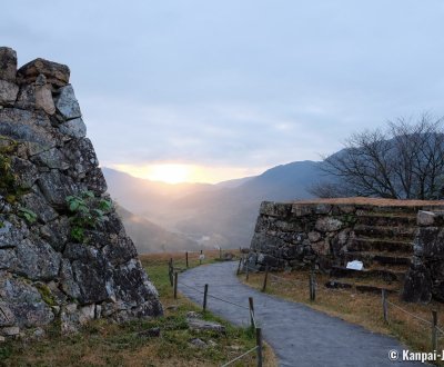 Takeda Castle Ruins, Fortification walls at sunrise