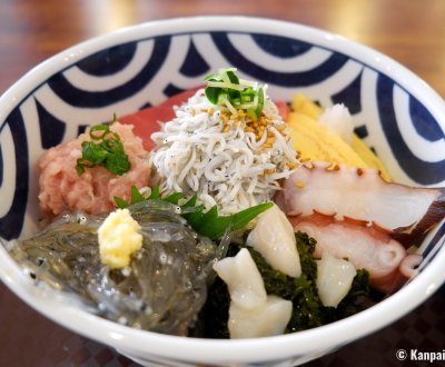 Hase Shokudo (Kamakura), Shirasu donburi bowl topped with Shonan area fish and seafood sashimi