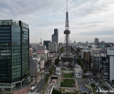 Hisaya Odori (Nagoya), Drone view on the park and the Mirai Tower