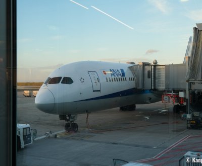 ANA plane preparing to take off to Japan at Paris-Charles de Gaulle Airport (France)