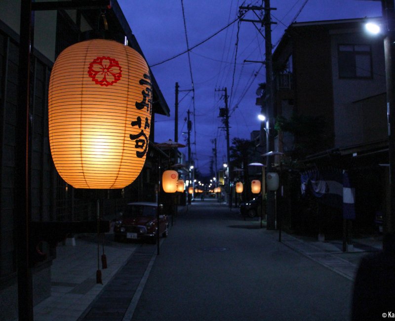 Takayama in the Japanese Alps, Old shopping street illuminated by paper lanterns