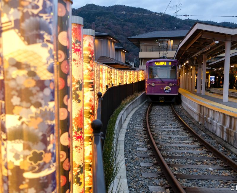 Kimono Forest (Arashiyama Randen), the station at nightfall 2