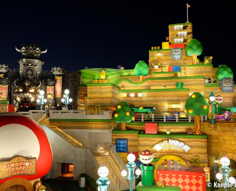 Super Nintendo World (USJ, Osaka), Night view on Mushroom Kingdom, Bowser's Castle and Mount Beanpole