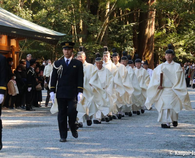 Ise Jingu, Shinto priests procession in Naiku inner shrine (Kotai-jingu) during Kenkoku-kinen-sai on February 11