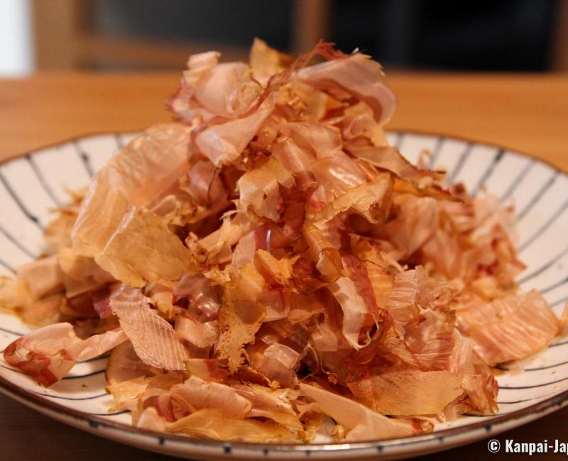 Ingredients for dashi broth, Plate of Katsuobushi bonito flakes Ingredients for dashi broth, Plate of Katsuobushi bonito flakes