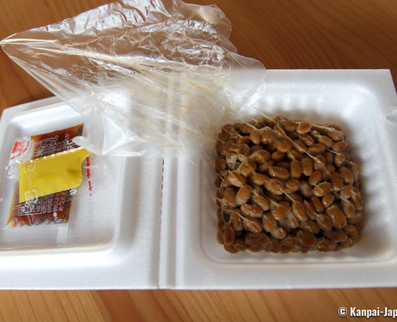 An opened pack of natto, with soybeans and toppings An opened pack of natto, with soybeans and toppings
