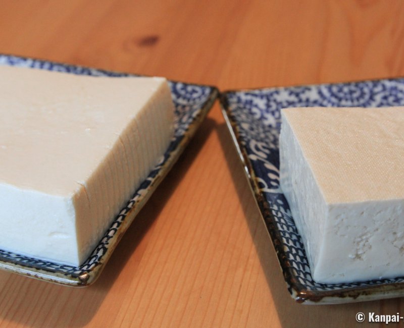 Silk tofu (on the left) and firm tofu (on the right) in a plate