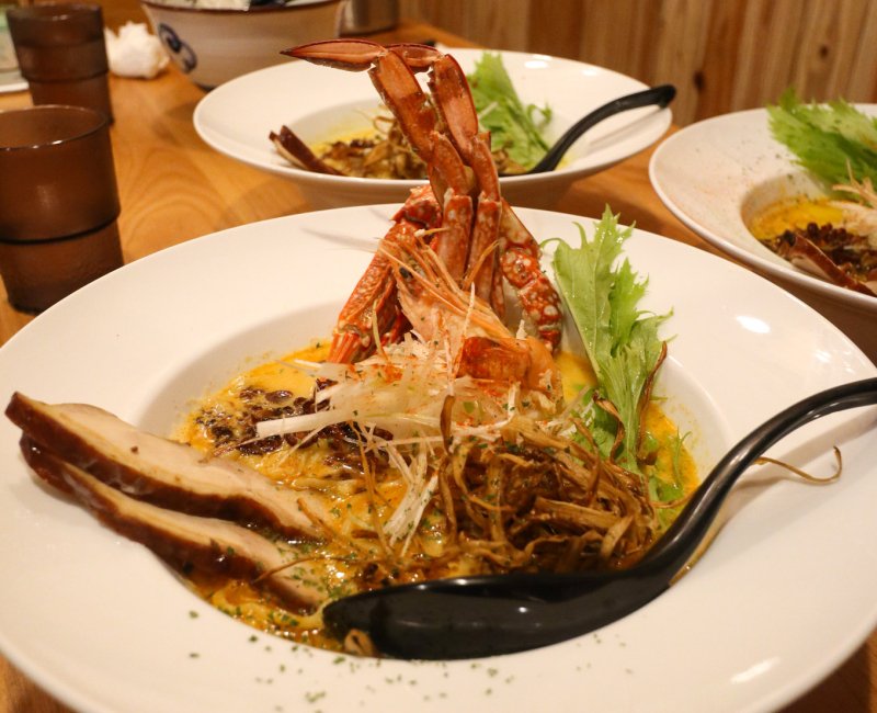 Ramen Toride Kenkyujo, Ramen noodles topped with pork and shrimps Ramen Toride Kenkyujo, Ramen noodles topped with pork and shrimps