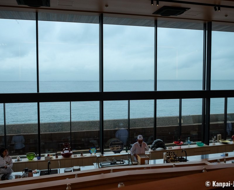 Japanese restaurant Aonoya (Seikaiha), View on the Seto Inland Sea from the tables Japanese restaurant Aonoya (Seikaiha), View on the Seto Inland Sea from the tables