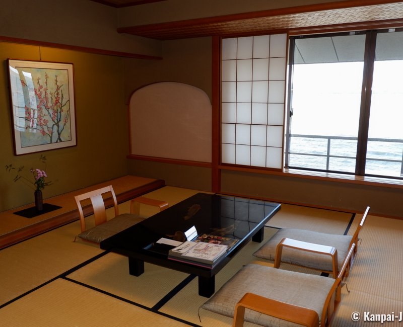 Wakura Onsen, Traditional tatami suite with a view on the sea at the ryokan inn Kagaya Wakura Onsen, Traditional tatami suite with a view on the sea at the ryokan inn Kagaya