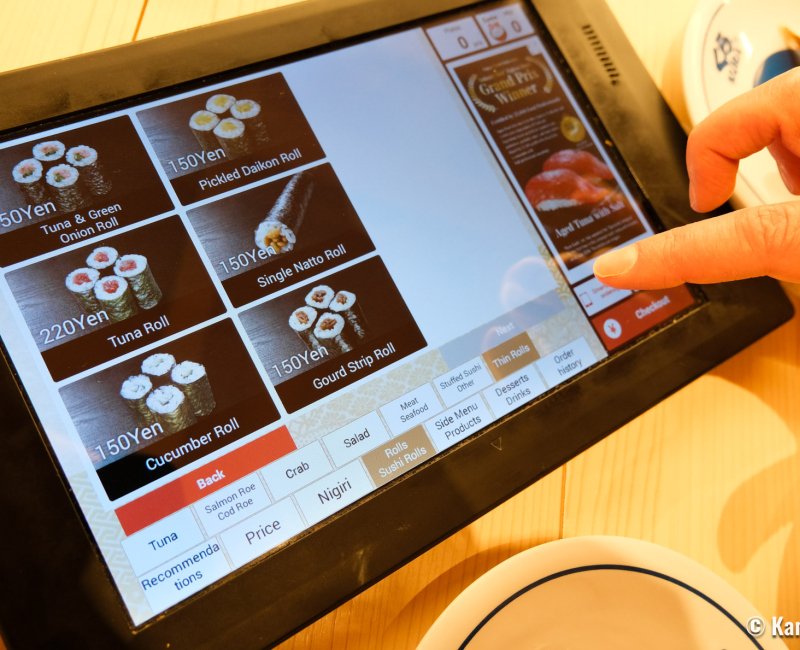 Kura Sushi, Global Flagship Store Oshiage Station (Tokyo SkyTree), English language ordering system on the tablet Kura Sushi, Global Flagship Store Oshiage Station (Tokyo SkyTree), English language ordering system on the tablet