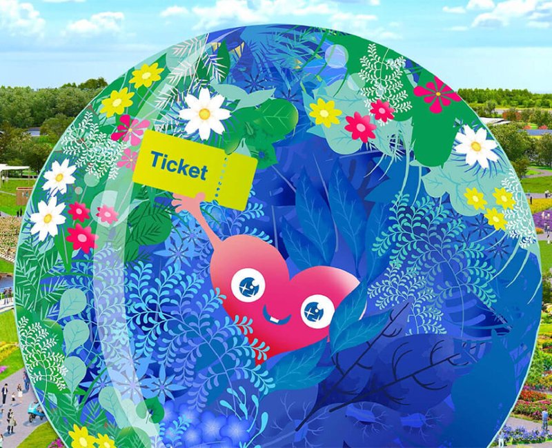 GREEN×EXPO 2027, Official illustration featuring Tunk-Tunk the mascot GREEN×EXPO 2027, Official illustration featuring Tunk-Tunk the mascot