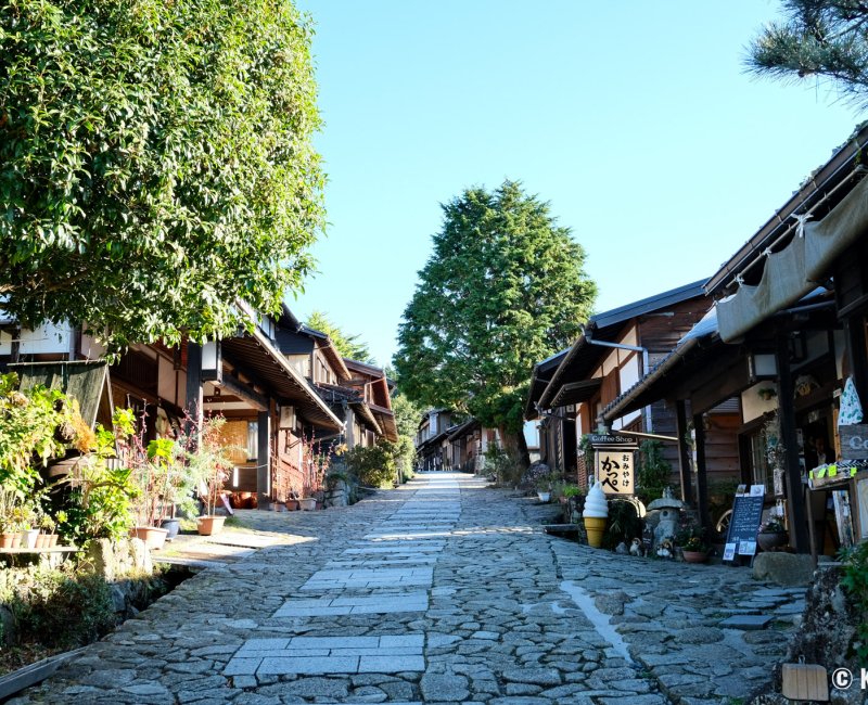 Kiso Valley (Japanese Alps), Paved road on the Nakasendo (Magome-juku post town, Gifu prefecture) Kiso Valley (Japanese Alps), Paved road on the Nakasendo (Magome-juku post town, Gifu prefecture)