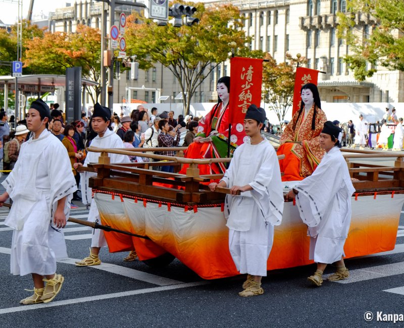 Kyoto, Jidai Matsuri historical parade, float carrying Sei Shonagon and Murasaki Shikibu Kyoto, Jidai Matsuri historical parade, float carrying Sei Shonagon and Murasaki Shikibu