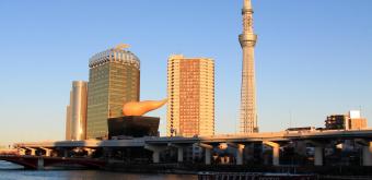 Tokyo SkyTree and Asahi Beer Hall from the Sumida River