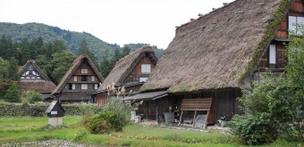 Shirakawa-go, View on the rice fields and thatched roofed houses 2