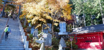 Stairway to Musashi-Mitake-jinja Shrine in autumn