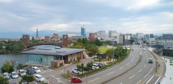Toyama (Hokuriku area), View on Kansui Park from Toyama Prefectural Museum of Art and Design