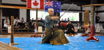 Butokuden in Kyoto, Japanese sword fencing demonstration 2