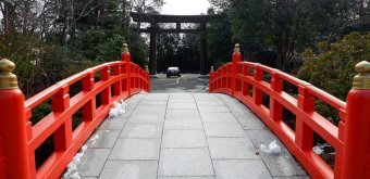 Sendai Castle, Gokoku-jinja shrine's vermilion bridge