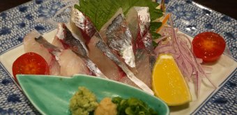 Ryokan inn in Fukuoka, Caranginae sashimi plate