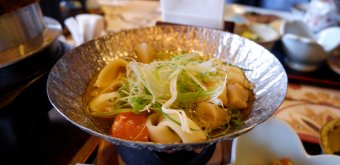 Japanese flat noodles in broth
