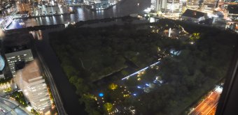 Hamarikyu Tsukimi Sanpo (Tokyo), Nightly overview on the garden from Dentsu building (Caretta Shiodome)