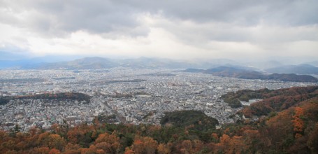 Mount Daimonji in Kyoto, View on the city from the mountain in autumn 2