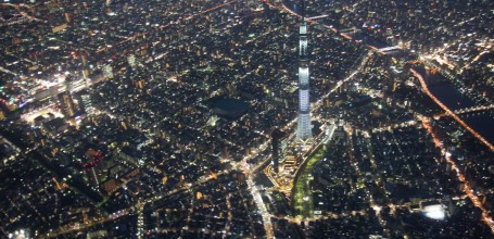 Helicopter Ride over Tokyo, Night view on the city and Tokyo SkyTree