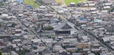 Omihachiman, View from Mount Hachiman on the city and Lake Biwa