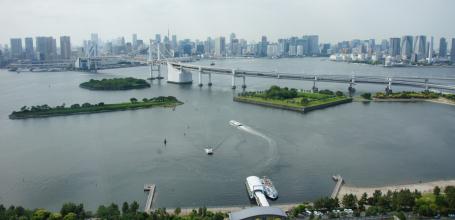 Fuji TV (Odaiba), View on Rainbow Bridge and Tokyo from the observatory