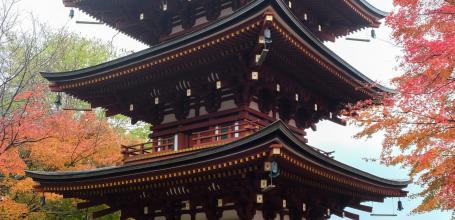 Oka-dera (Asuka), Three-story pagoda in autumn