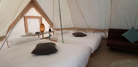 Nordisk Village on Goto Islands, Inside view of a tent