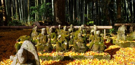 Sekizan Zen-in (Kyoto), Rakan monks statues and autumn foliage 2