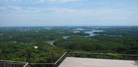 Yokoyama Observatory, Wooden platform and view on the Ago Bay on a clear weather day