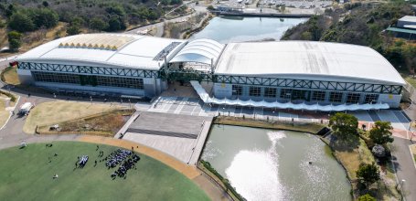 Ghibli Park (Nagoya), Drone view of Ghibli Grand Warehouse and Moricoro Park's skating ring