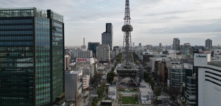 Hisaya Odori (Nagoya), Drone view on the park and the Mirai Tower