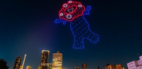 Illumination shaped as Myaku-myaku above Osaka Bay