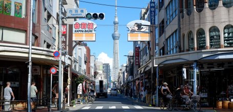 Kappabashi-dori (Tokyo), View on Tokyo SkyTree from the area